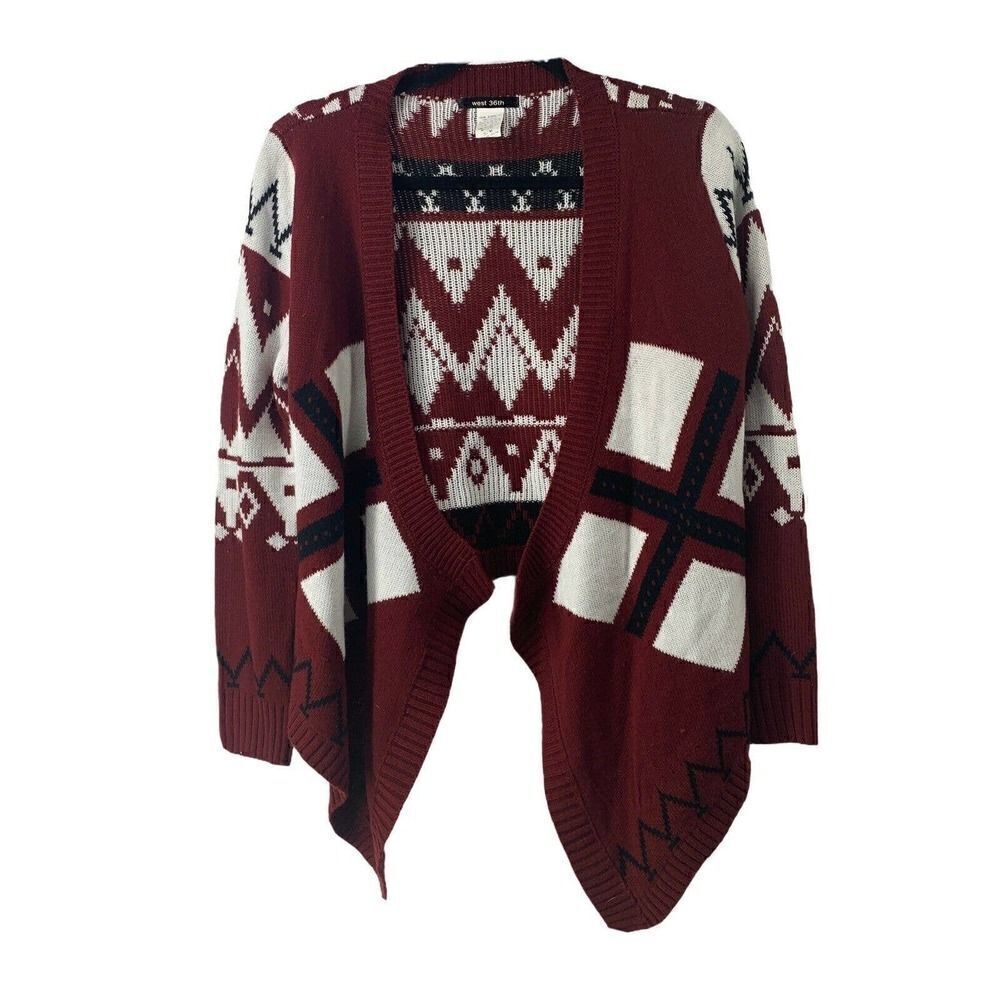 Red Fair Isle Argyle Waterfall Cardigan Sweater